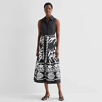 52seven Womens Midi Sleeveless Leaf Fit + Flare Dress
