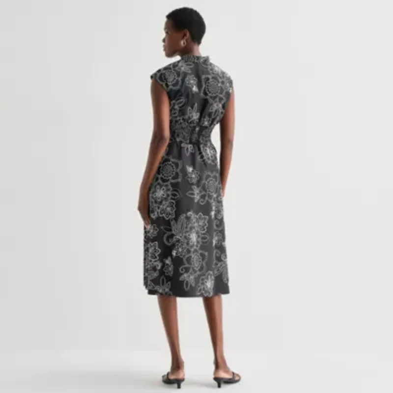 52seven Womens Midi V Neck Sleeveless Cap Paisley Fit + Flare Dress