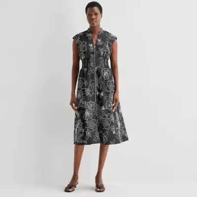 52seven Womens Midi V Neck Sleeveless Cap Paisley Fit + Flare Dress
