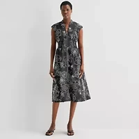 52seven Womens Midi V Neck Sleeveless Cap Paisley Fit + Flare Dress
