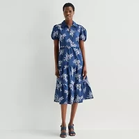 52seven Womens Midi Short Sleeve Floral Shift Dress