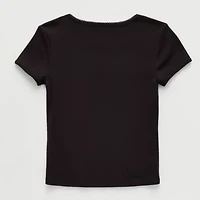 Thereabouts Little & Big Kid Girls Square Neck Short Sleeve Embroidered T-Shirt