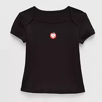 Thereabouts Little & Big Kid Girls Square Neck Short Sleeve Embroidered T-Shirt