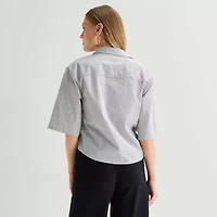 Worthington Womens Short Sleeve Regular Fit Poplin Button-Down Shirt