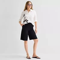 Worthington Womens Cuffed Long Sleeve Oversized Poplin Button-Down Shirt