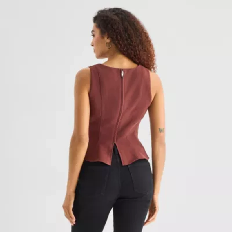 a.n.a Womens Straight Neck Sleeveless Peplum Top