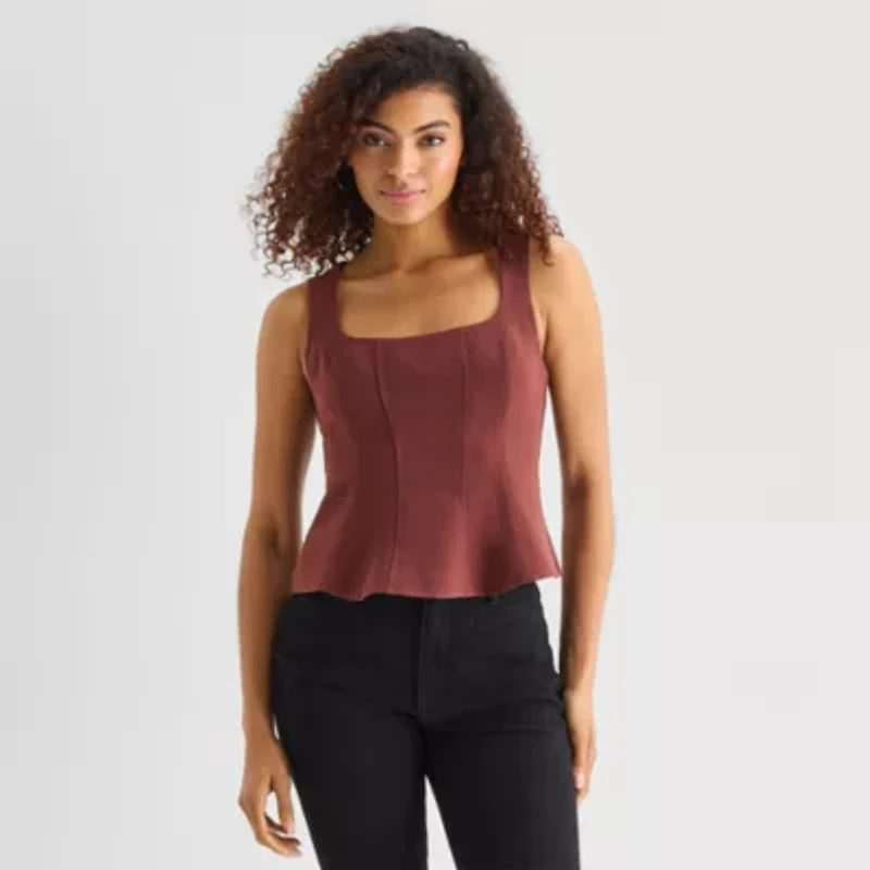 a.n.a Womens Straight Neck Sleeveless Peplum Top