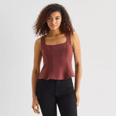 a.n.a Womens Straight Neck Sleeveless Peplum Top