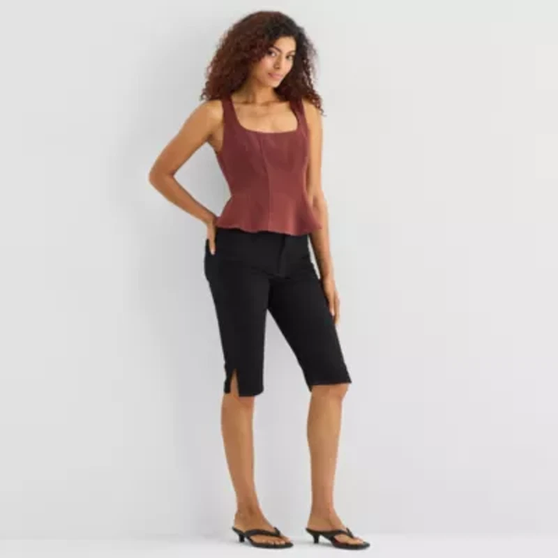 a.n.a Womens Straight Neck Sleeveless Peplum Top