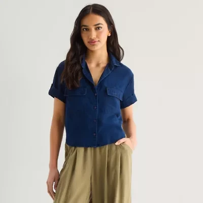 a.n.a Womens Short Sleeve Blouse
