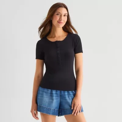 a.n.a Womens Short Sleeve Slim Fit Henley Shirt