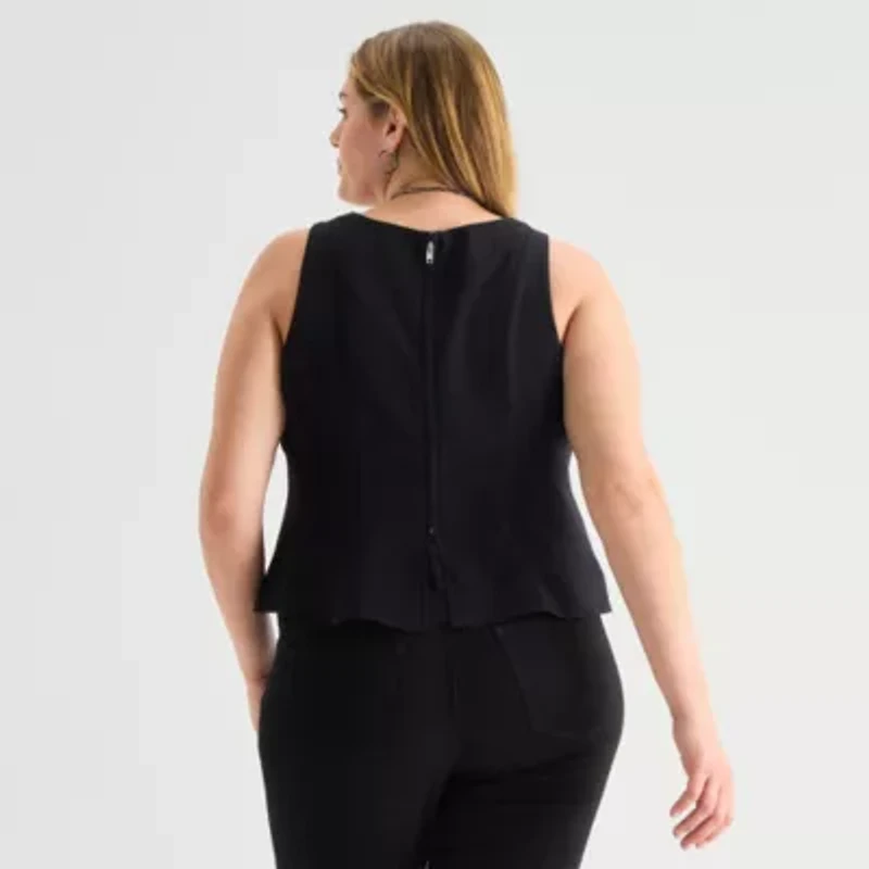 a.n.a Womens Plus U Neck Sleeveless Peplum Top