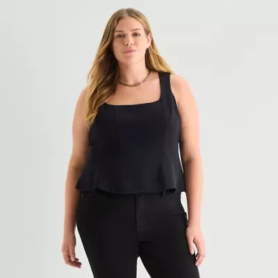 a.n.a Womens Plus U Neck Sleeveless Peplum Top