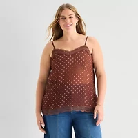 a.n.a Sheer Womens Plus Sweetheart Neck Sleeveless Lace Trim Camisole