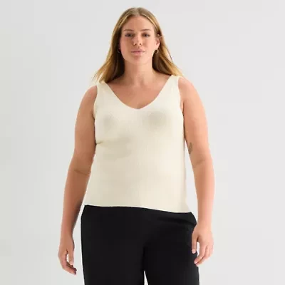 a.n.a Plus Womens V Neck Sleeveless Pullover Sweater