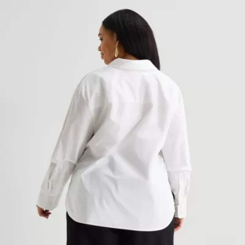 Worthington Plus Womens Embellished Button Front Shirt