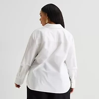 Worthington Plus Womens Embellished Button Front Shirt