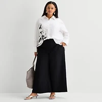 Worthington Plus Womens Embellished Button Front Shirt