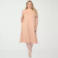 White Mark Crew Neck Womens Plus Short Sleeve T-Shirt Dress
