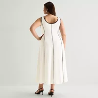 Worthington Womens Plus Sleeveless Midi Fit + Flare Dress