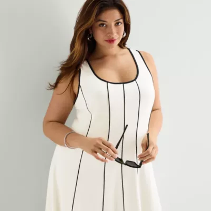Worthington Womens Plus Sleeveless Midi Fit + Flare Dress