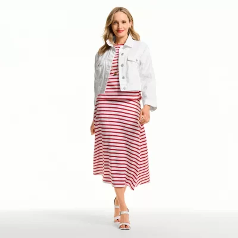 Liz Claiborne Denim Cropped Womens Lightweight Jacket