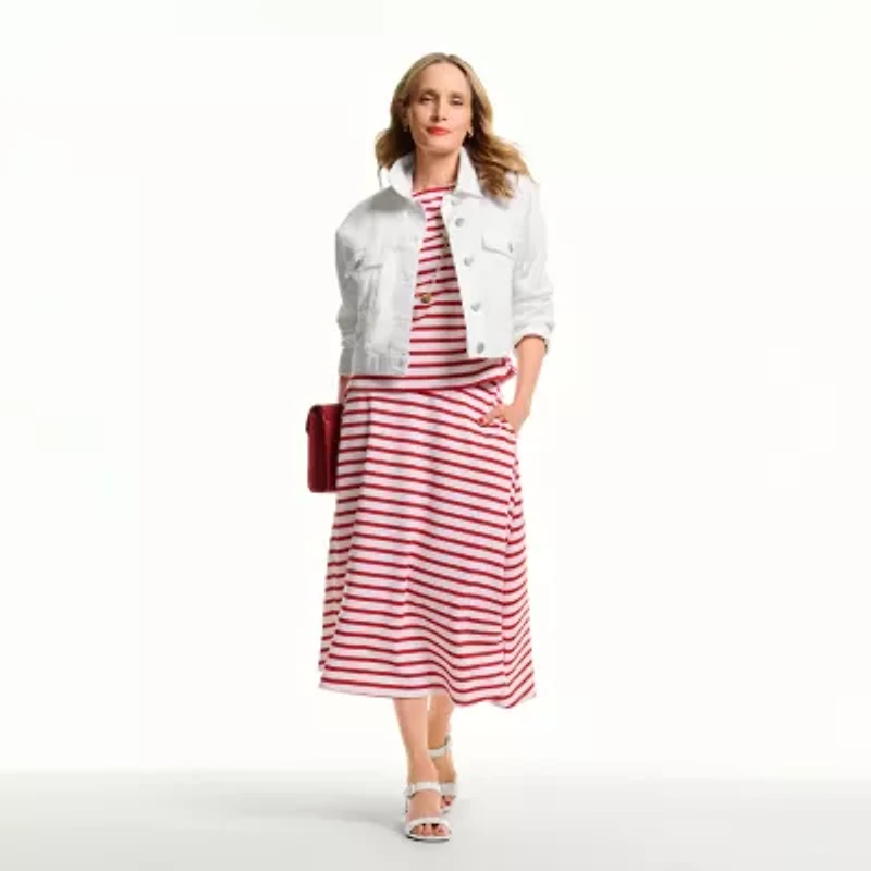 Liz Claiborne Denim Cropped Womens Lightweight Jacket