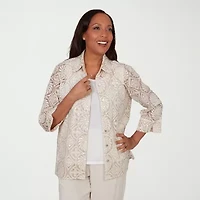 Alfred Dunner Natural Wonder Womens Crew Neck 3/4 Sleeve Blouse