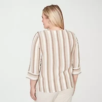 Alfred Dunner Natural Wonder Womens Crew Neck 3/4 Sleeve Blouse