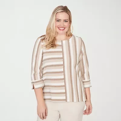 Alfred Dunner Natural Wonder Womens Crew Neck 3/4 Sleeve Blouse
