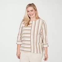 Alfred Dunner Natural Wonder Womens Crew Neck 3/4 Sleeve Blouse