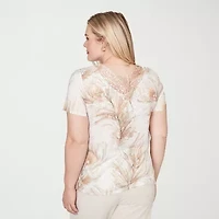 Alfred Dunner Natural Wonder Womens Crew Neck Short Sleeve T-Shirt