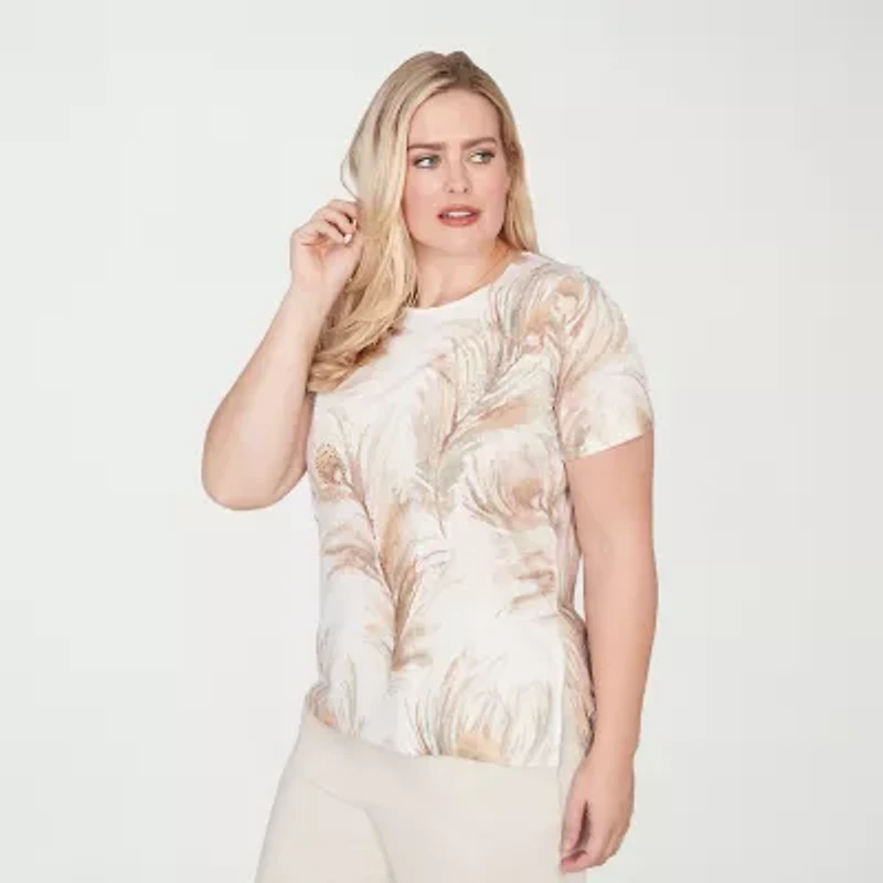 Alfred Dunner Natural Wonder Womens Crew Neck Short Sleeve T-Shirt