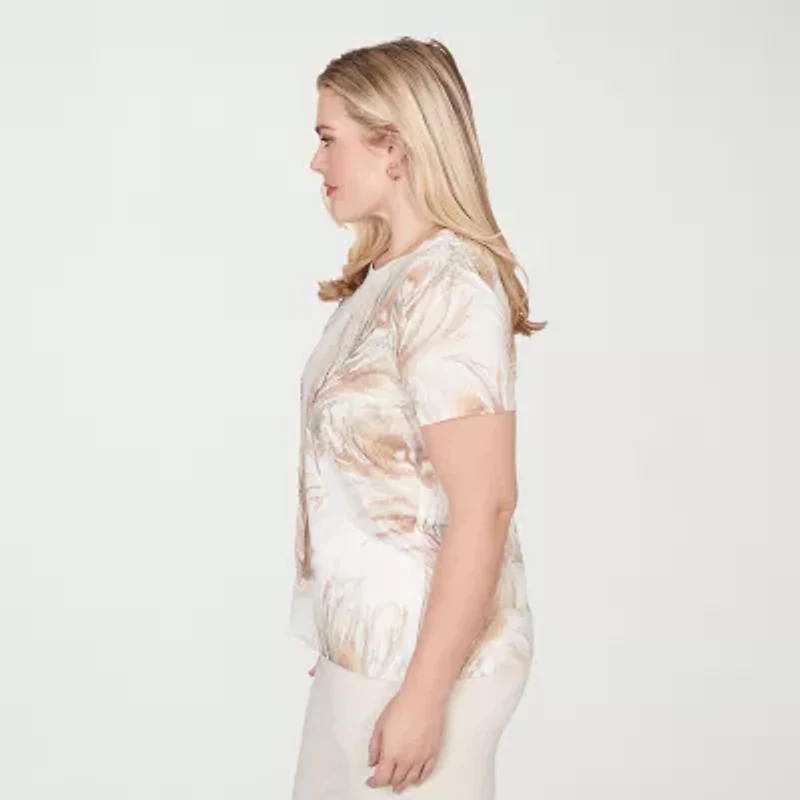 Alfred Dunner Natural Wonder Womens Crew Neck Short Sleeve T-Shirt