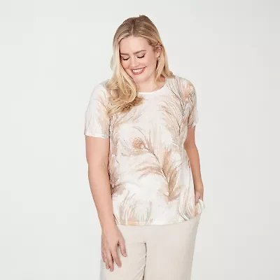 Alfred Dunner Natural Wonder Womens Crew Neck Short Sleeve T-Shirt