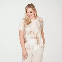 Alfred Dunner Natural Wonder Womens Crew Neck Short Sleeve T-Shirt