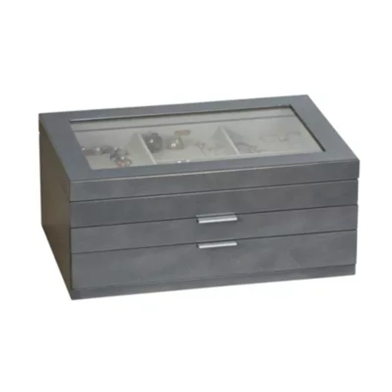 Mele and Co Misty Glass Top Grey Jewelry Box