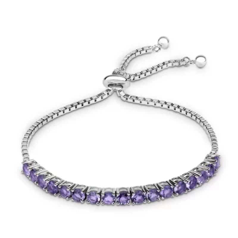 Womens Genuine Purple Amethyst Sterling Silver Bolo Bracelet