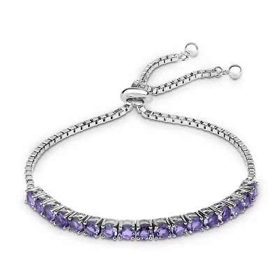 Womens Genuine Purple Amethyst Sterling Silver Bolo Bracelet