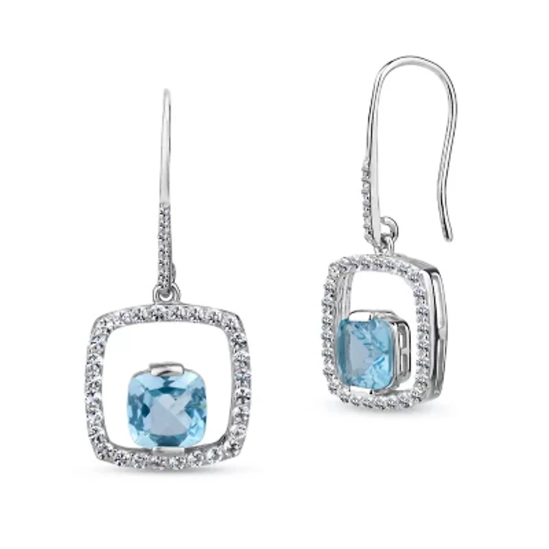 Womens Genuine Blue Topaz Sterling Silver Drop Earrings