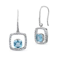 Womens Genuine Blue Topaz Sterling Silver Drop Earrings