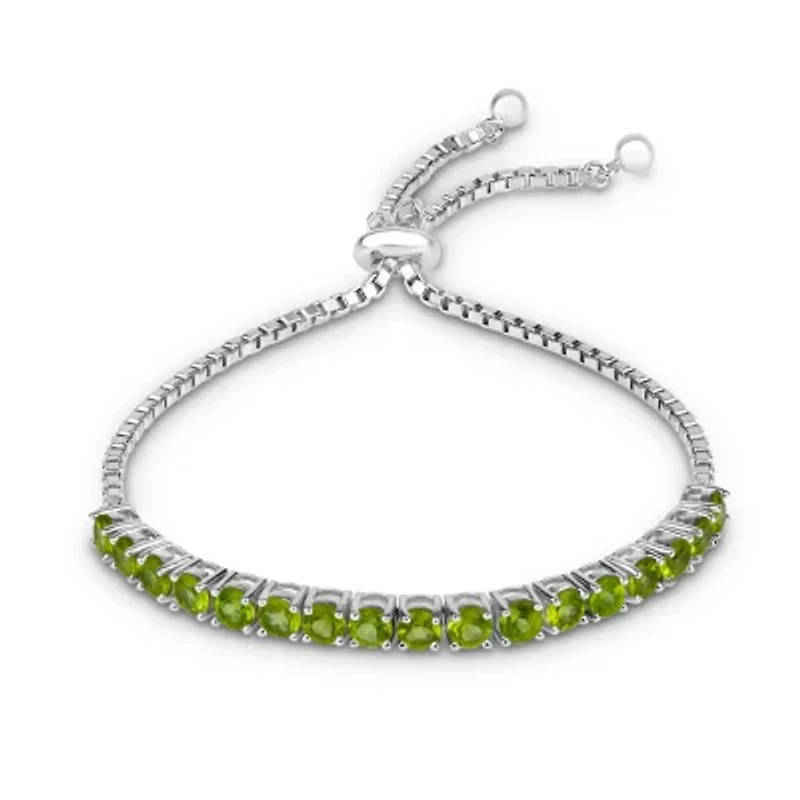 Womens Genuine Green Peridot Sterling Silver Bolo Bracelet
