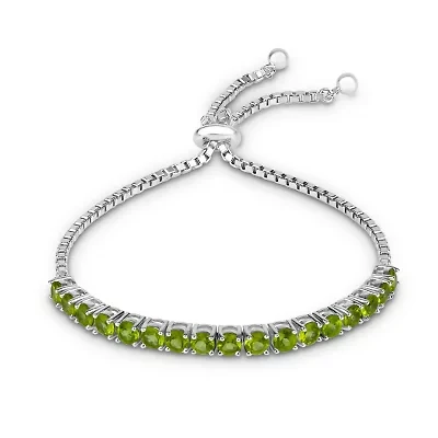 Womens Genuine Green Peridot Sterling Silver Bolo Bracelet