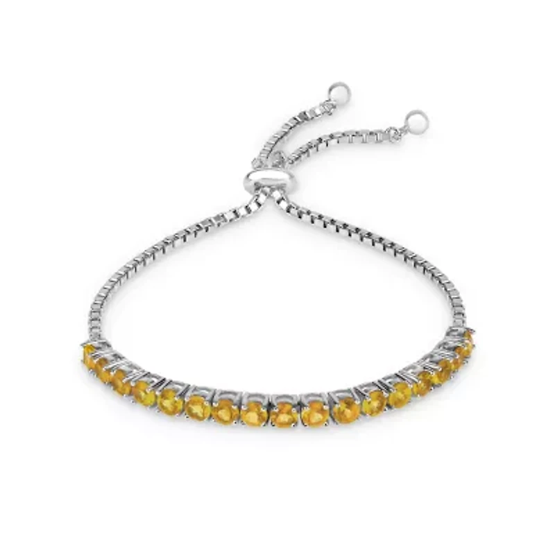 Womens Genuine Yellow Citrine Sterling Silver Bolo Bracelet