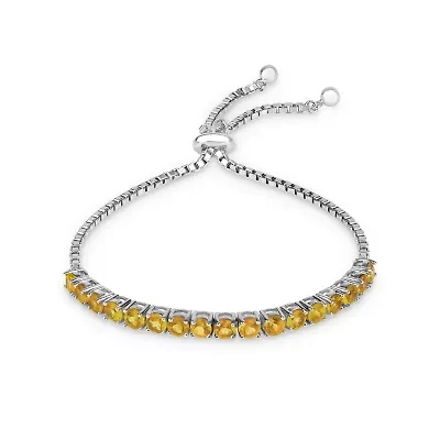 Womens Genuine Yellow Citrine Sterling Silver Bolo Bracelet