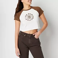 Arizona Graphic Womens Juniors Crew Neck Short Sleeve Crop Top