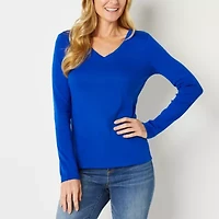 Liz Claiborne Womens V Neck Long Sleeve T-Shirt