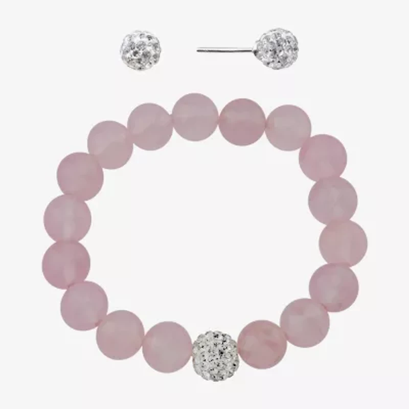 Sparkle Allure Stretch Bracelet & Stud Earring Womens Pink Quartz Pure Silver Over Brass 2-pc. Jewelry Set
