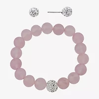 Sparkle Allure Stretch Bracelet & Stud Earring Womens Pink Quartz Pure Silver Over Brass 2-pc. Jewelry Set