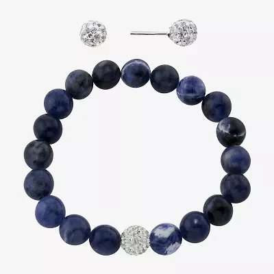 Sparkle Allure Stretch Bracelet & Stud Earring Womens Blue Sodalite Pure Silver Over Brass 2-pc. Jewelry Set